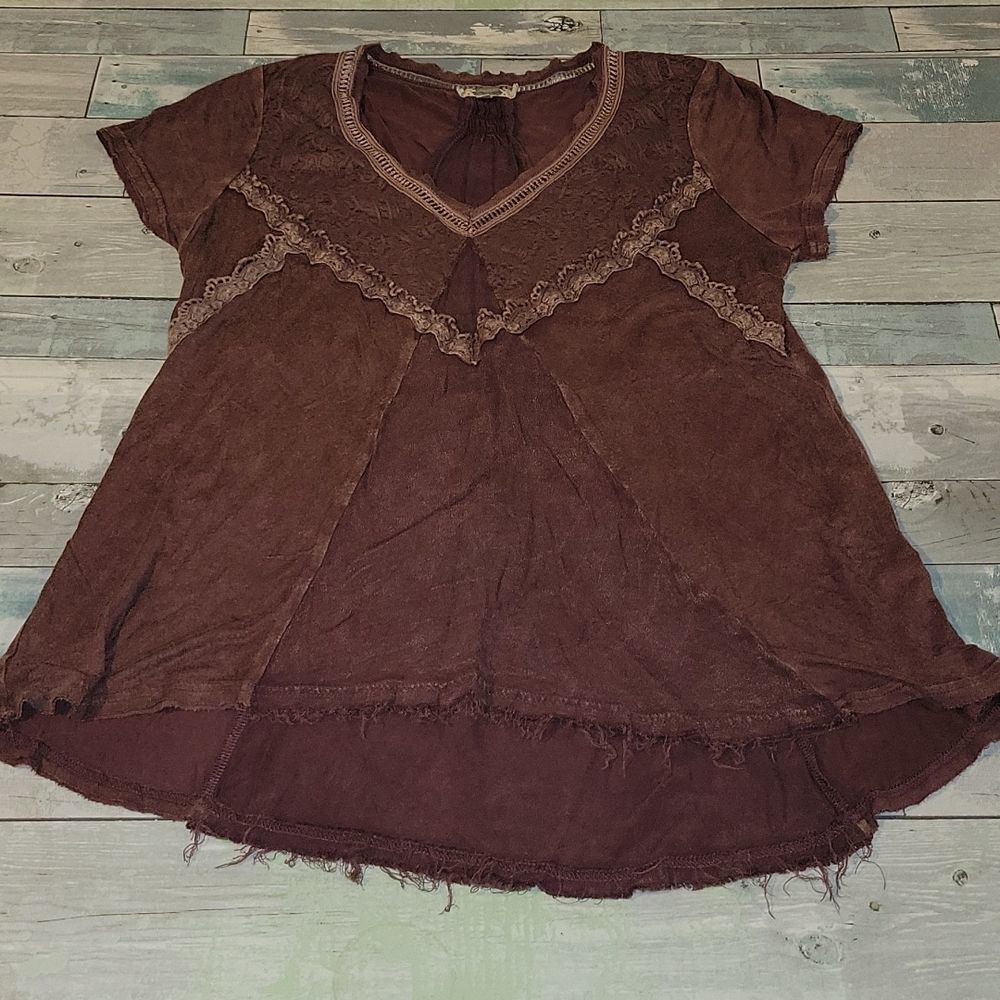 Boho Lace-Trim Short Sleeve Top